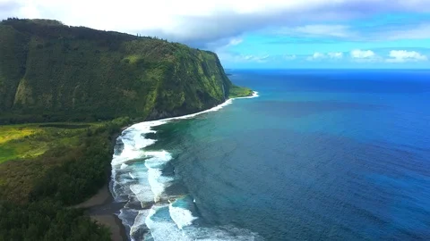 Waipio bay and valley in Big Island Hawaii Aerial Stock Footage