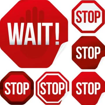 Wait and hand sign into stop signal. Six styles. Stock Illustration