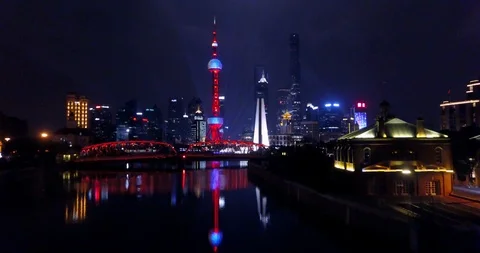Waitan take of Shanghai night view Stock Footage 114318629