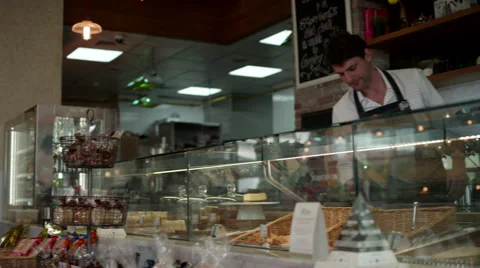 Waiter and waitress working at cafe. Stock Footage 64096993