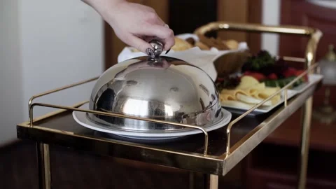 Waiter bring breakfast to room. Stock Footage 130851907