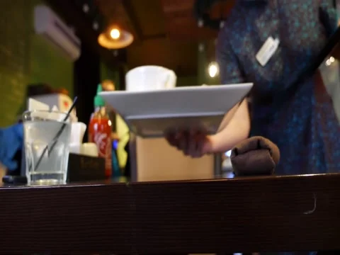 The waiter brings dish, selective focus Stock Footage 60604692