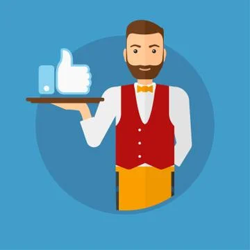 Waiter with like button. Stock Illustration