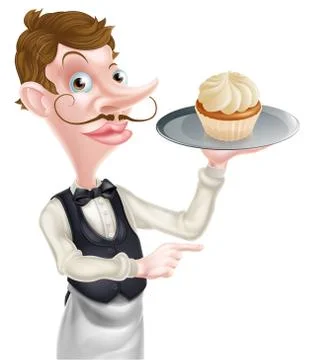 Waiter with Cake Pointing イラスト素材
