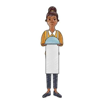 Waiter with dish scribble Stockillustratie