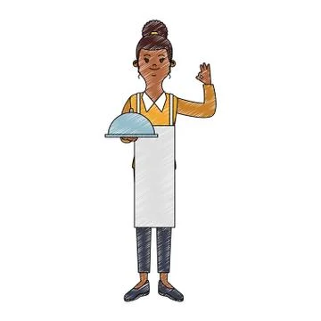 Waiter with dish scribble Stockillustratie