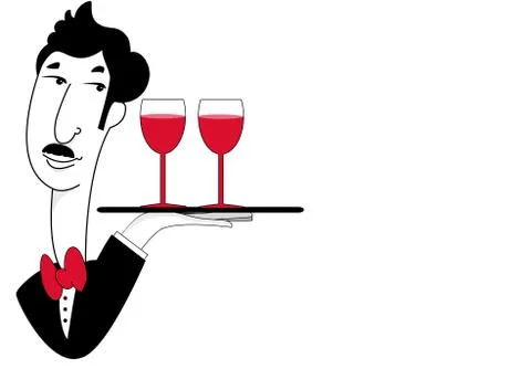 Waiter with Drinks Stock Illustration