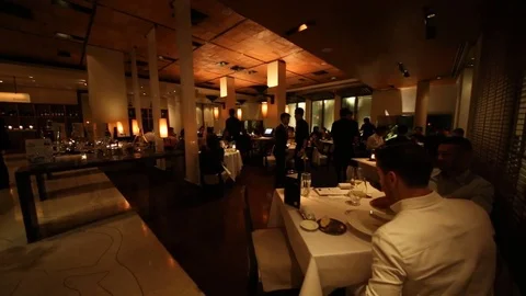 Waiter fancy restaurant Stock Footage