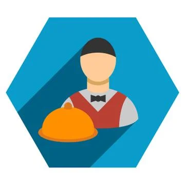 Waiter Flat Hexagon Icon with Long Shadow 스톡 일러스트