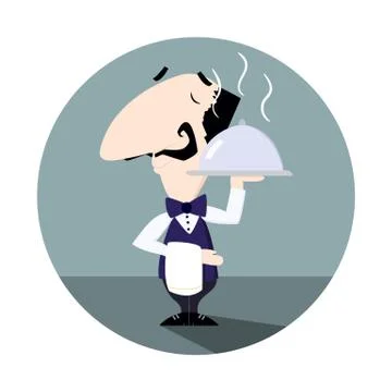 Waiter flat vector illustration Stock Illustration