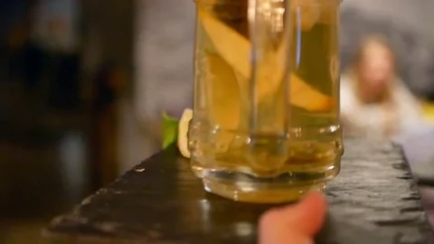 Waiter glasses cocktail event Stock Footage