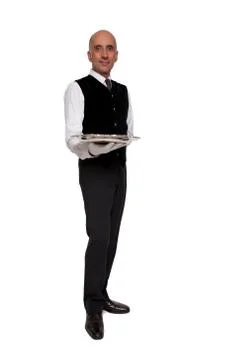 Waiter holding empty silver tray Stock Photos
