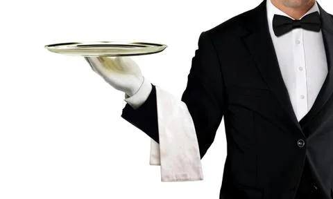 Waiter holding empty silver tray Stock Photos