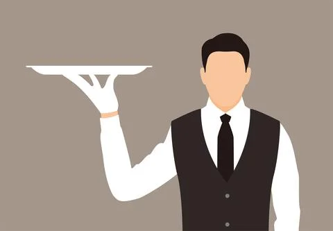 Waiter holding a empty tray, concept Stock-Illustration