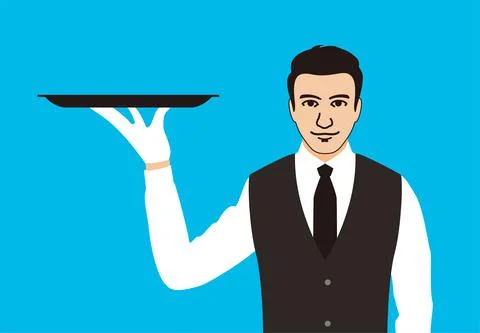 Waiter holding a empty tray, concept Stock Illustration