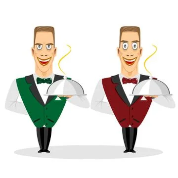 Waiter holding silver serving dome 스톡 일러스트