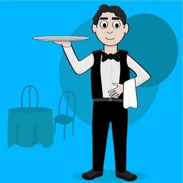 Waiter holding tray Stock Illustration