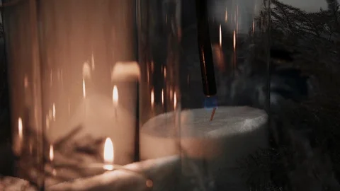 The waiter lights the candle Stock Footage 127668637