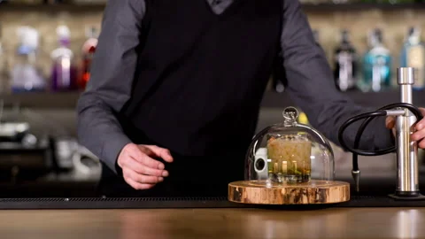 Waiter making experimental cocktail Stock Footage 232385095