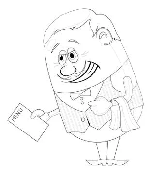 Waiter with menu, contour Stock Illustration