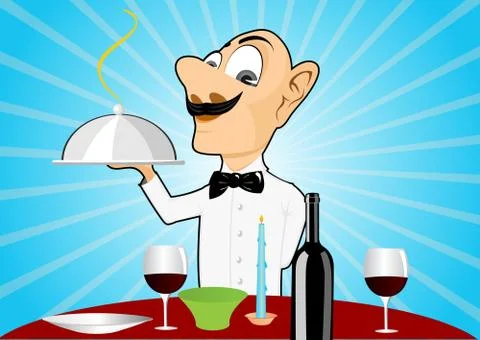 Waiter with mustache setting the table Stock-Illustration