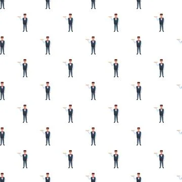 Waiter pattern serving on tray seamless background 스톡 일러스트