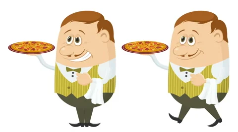 Waiter with Pizza, Seamless Loop Stock Footage 60649985