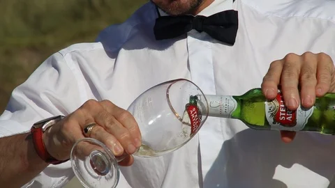 Waiter Pouring Beer Stock Footage 86611299