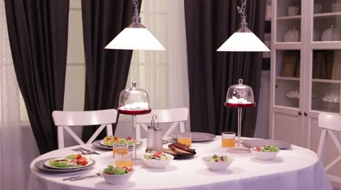 Waiter Put on Table for Dinner Restaurant Stock Footage 64702897