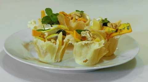 Waiter Puts A Plate With Tartlets On The Table Stock Footage 57816670