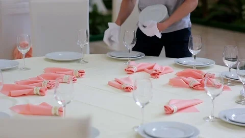 Waiter served restaurant table Stock Footage 76486259