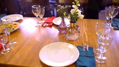 Waiter Serves Banquet Table. Stock Footage 89665512