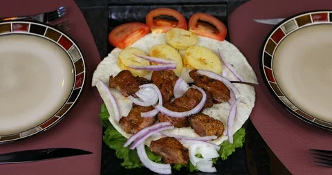 The Waiter serves dish on the Table 스톡 동영상 119356425