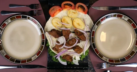 The Waiter serves dish on the Table 스톡 동영상 119357015