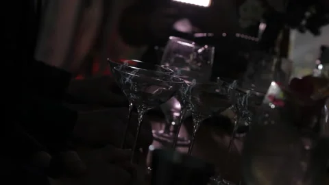 The waiter serves a festive banquet table Stock Footage 200216051