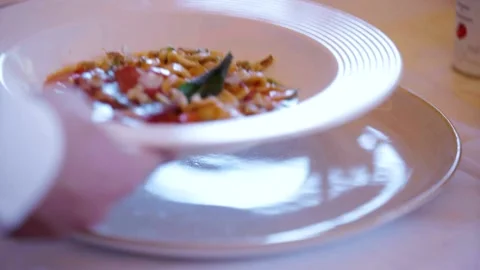 The waiter serves the pasta Stock Footage 167701486