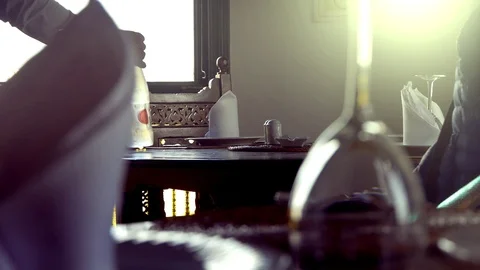Waiter Serves Table At Restaurant Stock Footage 114255151
