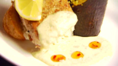 Waiter serving appetizer on dining table Stock-Footage 54590923