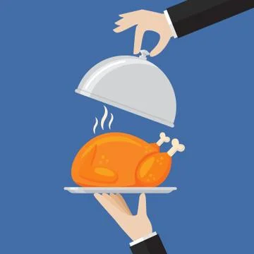 Waiter serving a chicken or turkey Stock Illustration