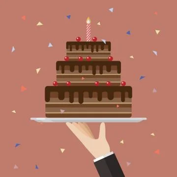 Waiter serving a chocolate cake Stock Illustration