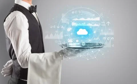 Waiter serving cloud technology concept 스톡 사진