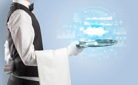 Waiter serving cloud technology concept Foto stock