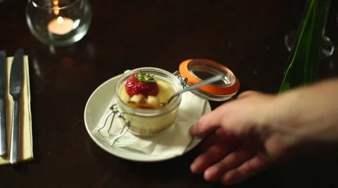 Waiter Serving Dessert at a Restaurant Stock Footage 44086291
