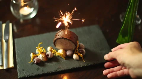 Waiter Serving Dessert for a Special Occasion Stock Footage 44086653