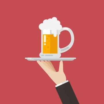 Waiter serving a glass of beer Stock Illustration