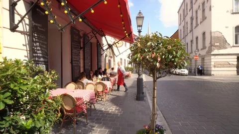 Waiter Serving Guests White Bistro Hotel Palace Qaurter Budapest Hungary Stock Footage 102608758