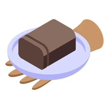 Waiter serving loaf of bread on plate in restaurant isometric view Stock Illustration