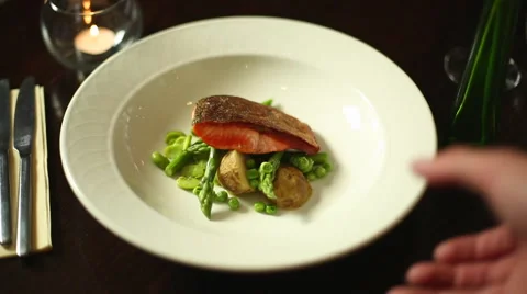 Waiter Serving Main Courses at a Restaurant Stock Footage 44086746
