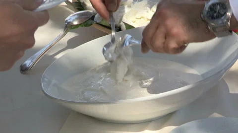 Waiter serving mozzarella at a wedding Stock Footage 42480377