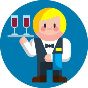 Waiter serving wine tables isolated vector illustration Stock Illustration